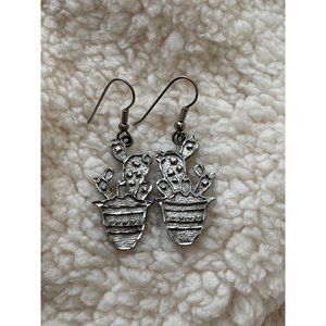 Vintage HAACK ‘91 Silver Tone Potted Cactus Earrings